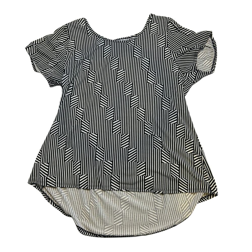 Abstract Geometric Maze Print Blouse Black White Oversized XL High Low Top
